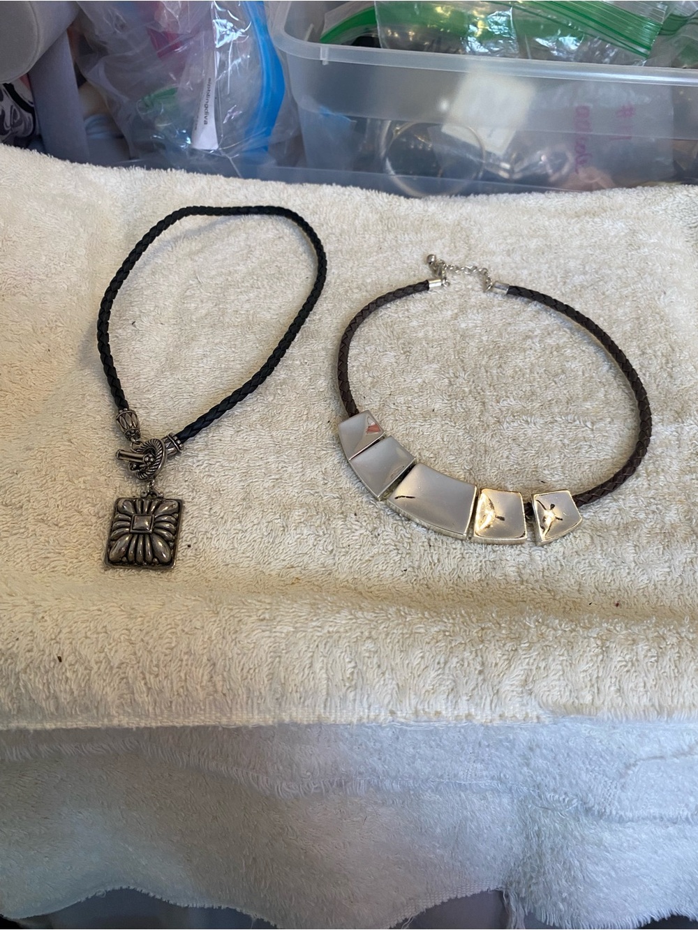 Source Unknown Silver-Accent Brown Leather Necklace Duo